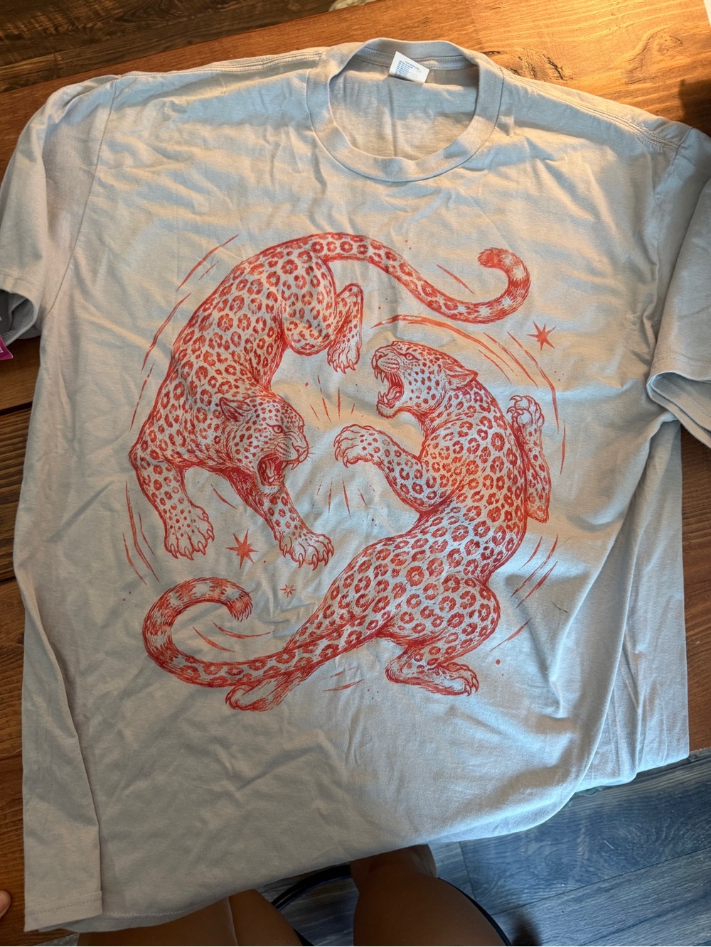 Graphic Tee with Red Leopard Print